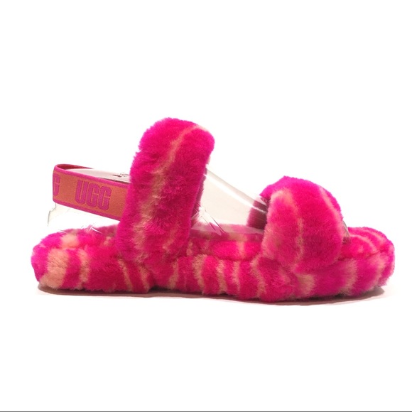 UGG Oh Yeah Zebra Sandal Slipper -Rock Rose Fur -Youth US 4 -NEW - Picture 4 of 7